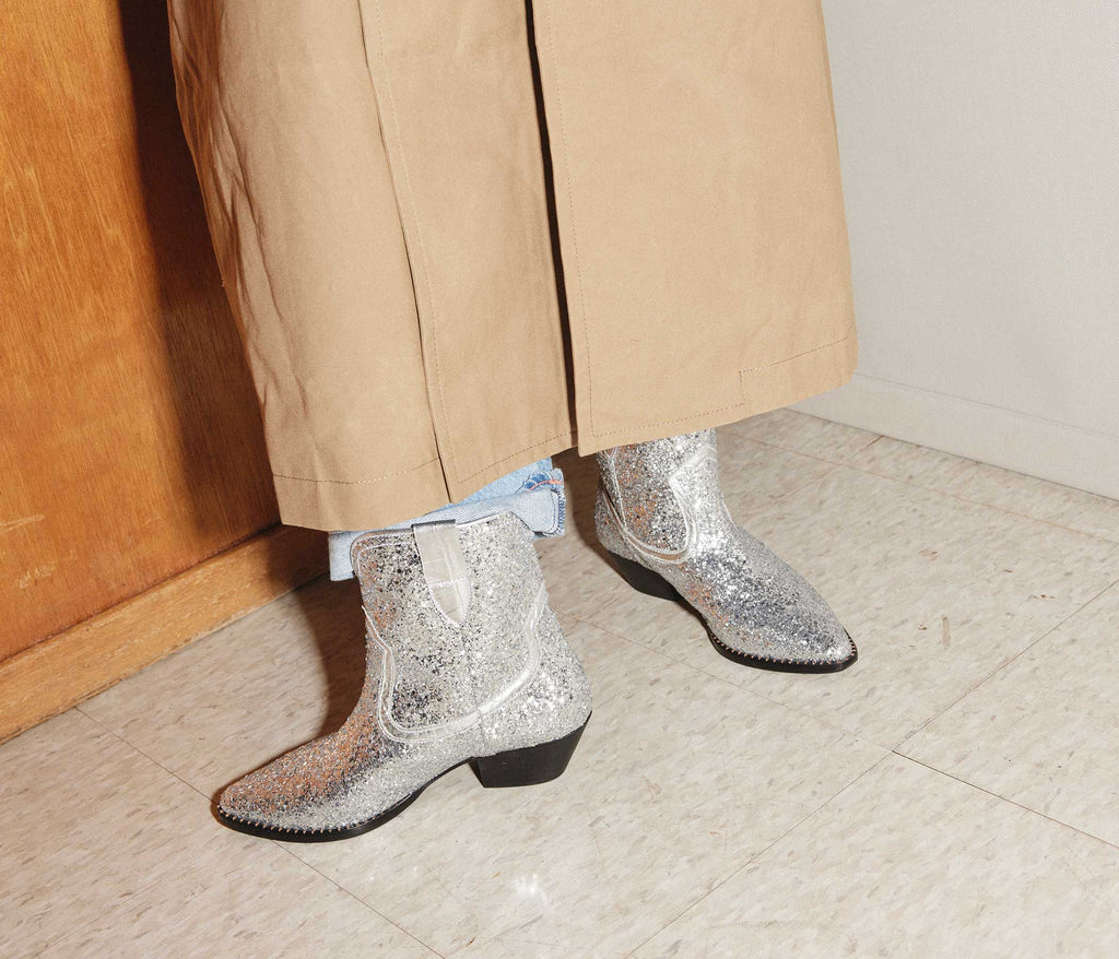 silver ankle cowboy boots