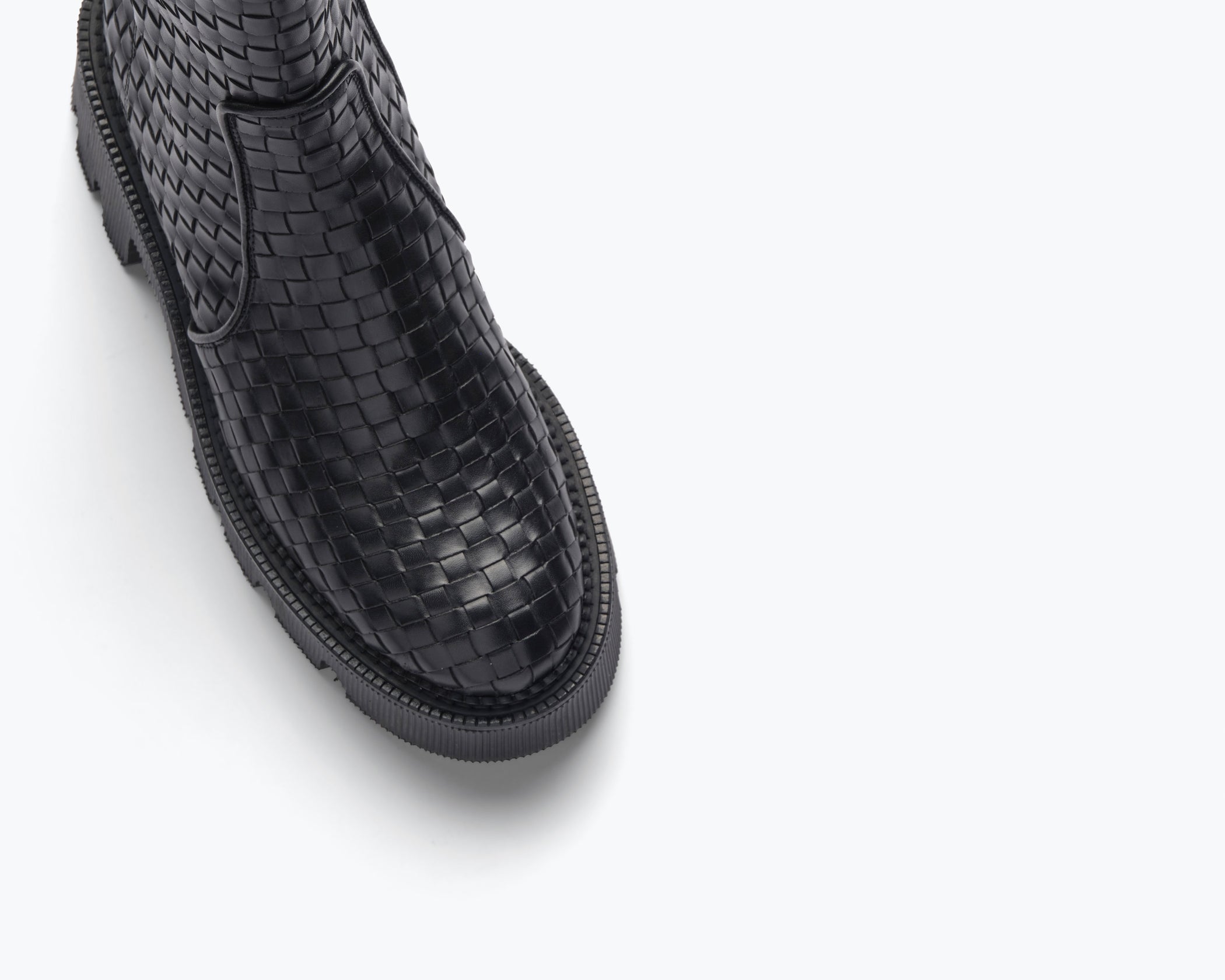 Freda Salvador Darla woven Chelsea boot in black with detailed woven upper and classic pull-on style.