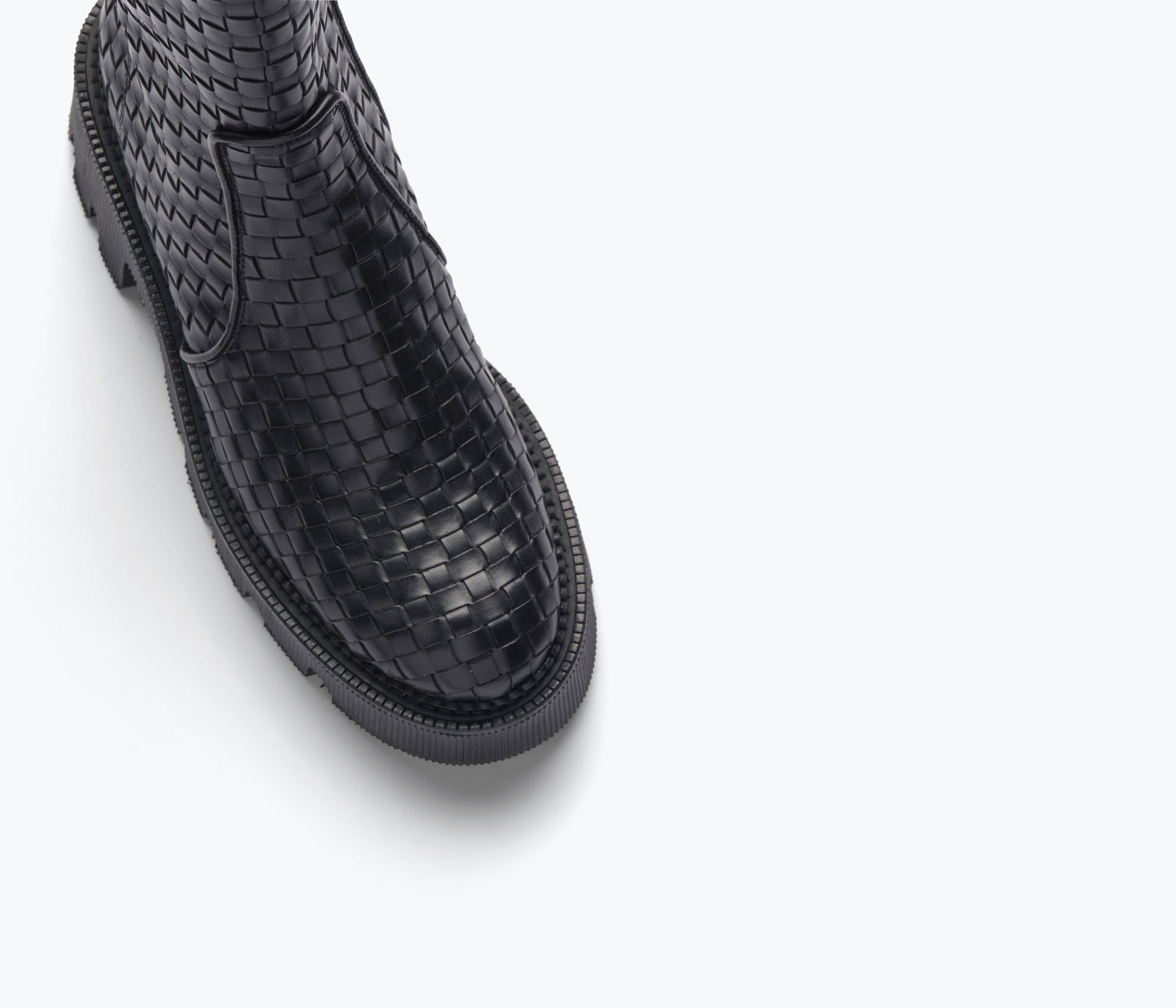 Freda Salvador Darla woven Chelsea boot in black with detailed woven upper and classic pull-on style.
