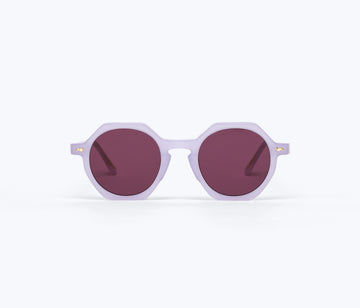 Fred Salvador Millie sunglasses with round frames and tinted lenses, shown from the front in Orchid Theory style.