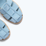 FREDA SALVADOR SERA fisherman sandal in blue suede with detailed stitching and open-toe design, stylish and comfortable footwear.