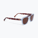 Sunglasses with tortoiseshell frame and brown lenses on a white background