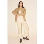 ANNA derby loafer in shiitake calf leather, styled on figure