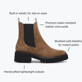 Brooke brown boot with features highlighted on a white background