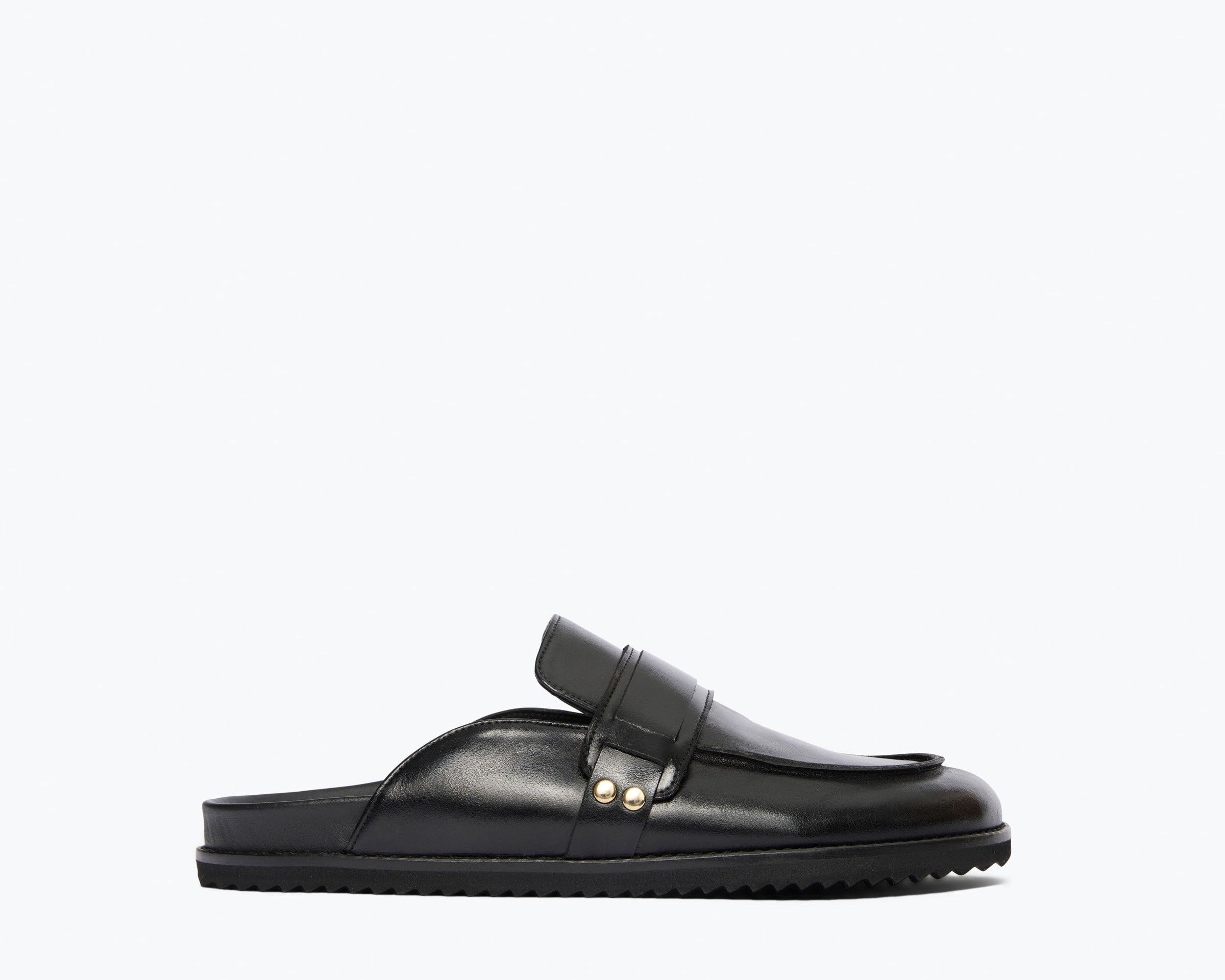 ELLEN footbed mule in black calf leather, front view