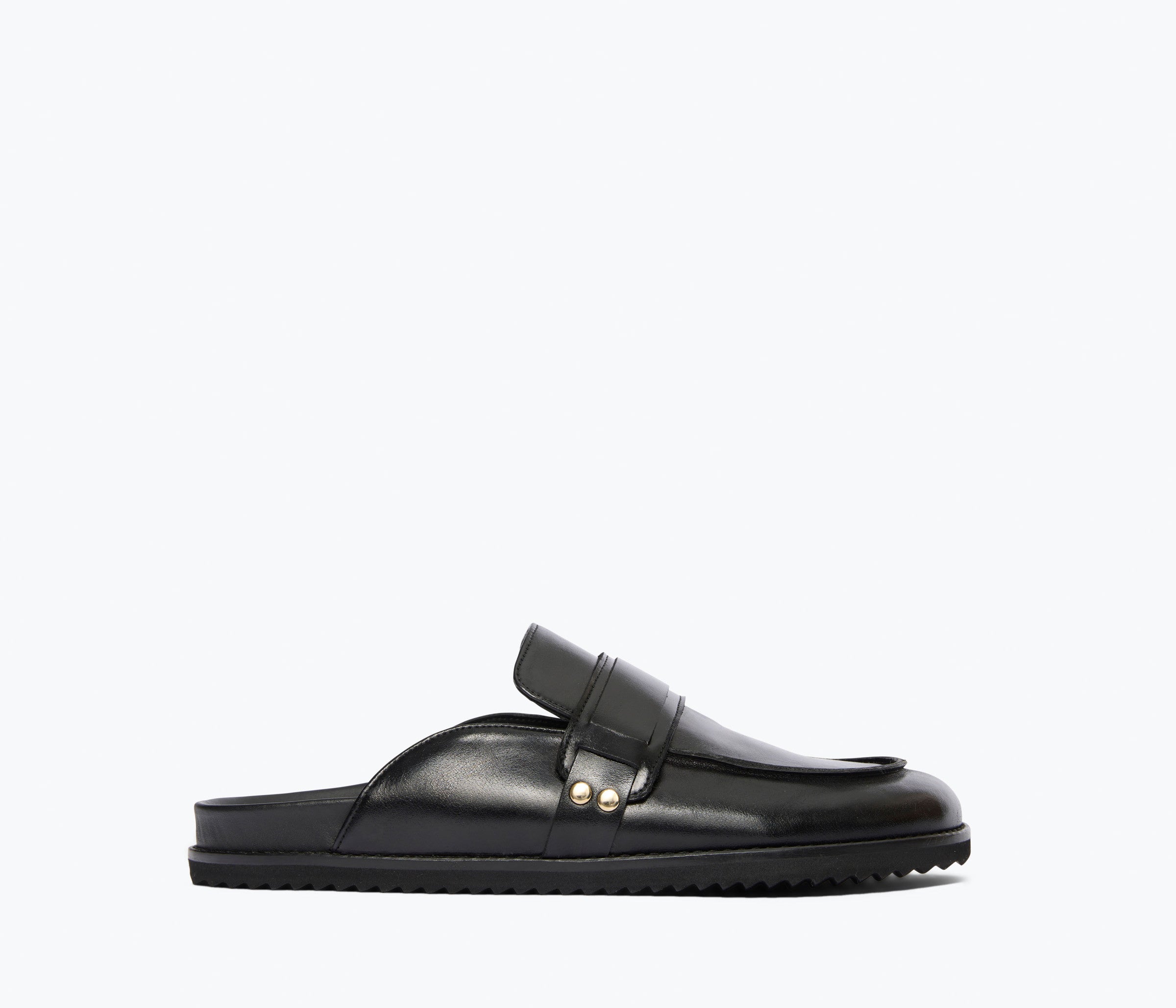 ELLEN footbed mule in black calf leather, front view