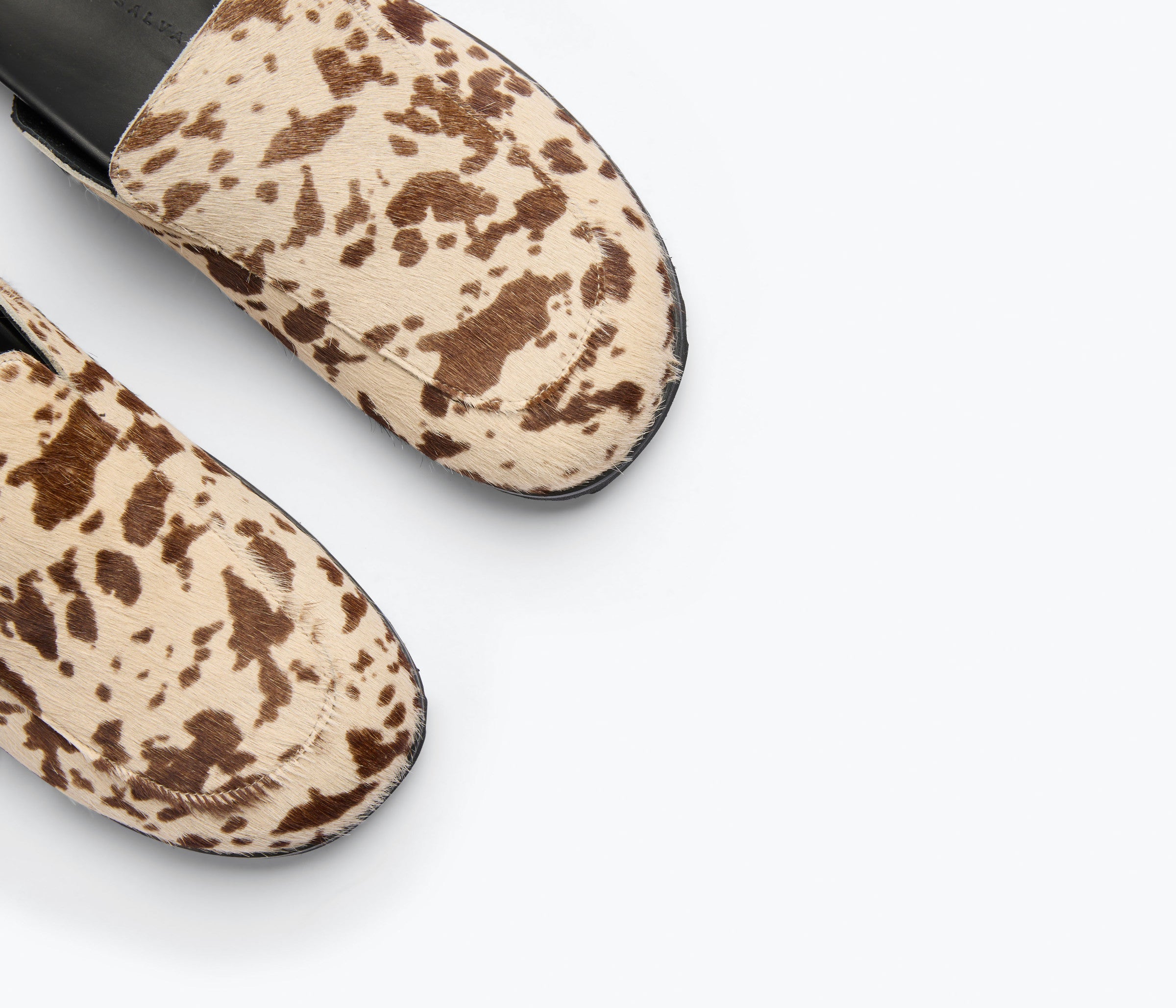 ELLEN footbed mule in brown and white haircalf, detail view
