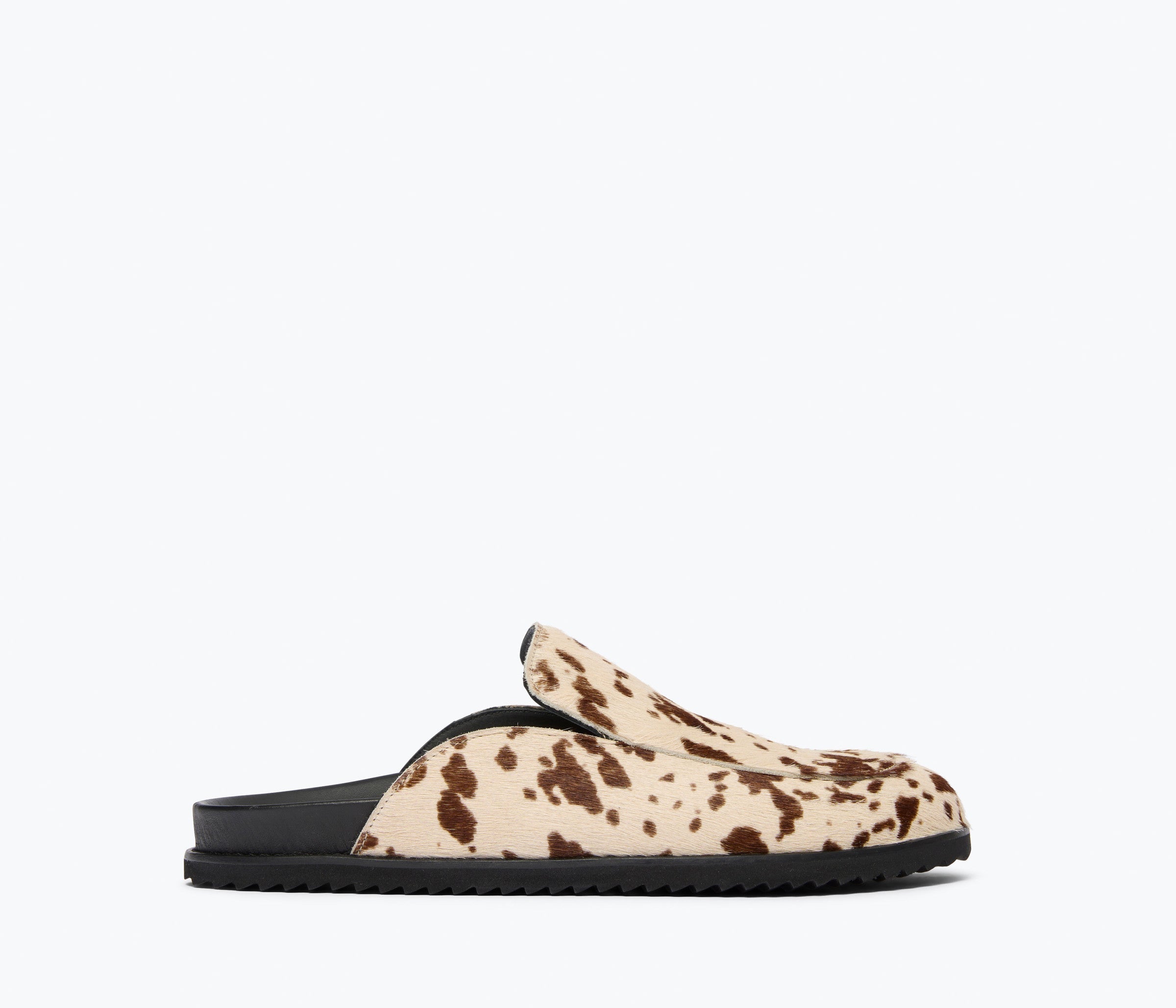 ELLEN footbed mule in brown and white haircalf, front view