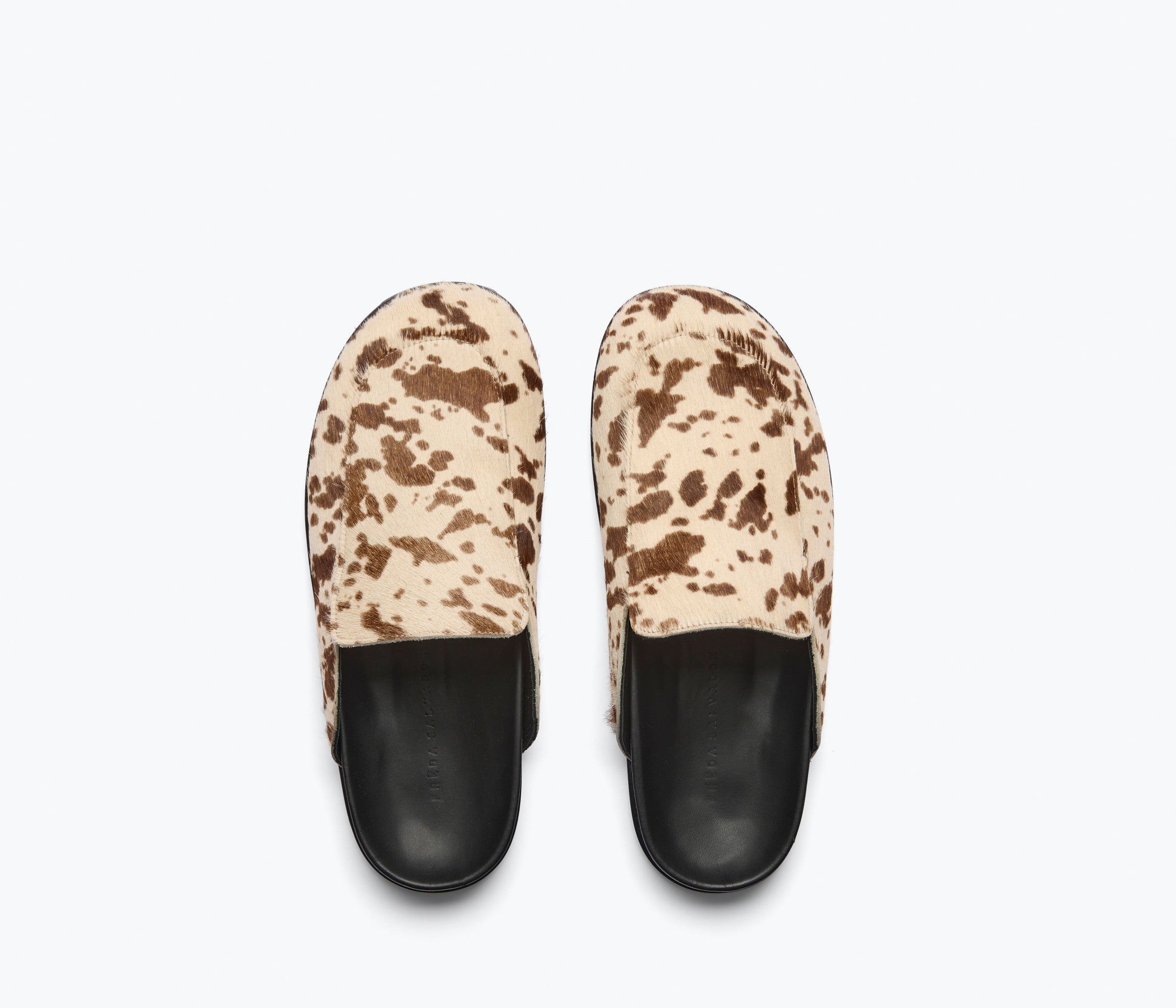 ELLEN footbed mule in brown and white haircalf, top view