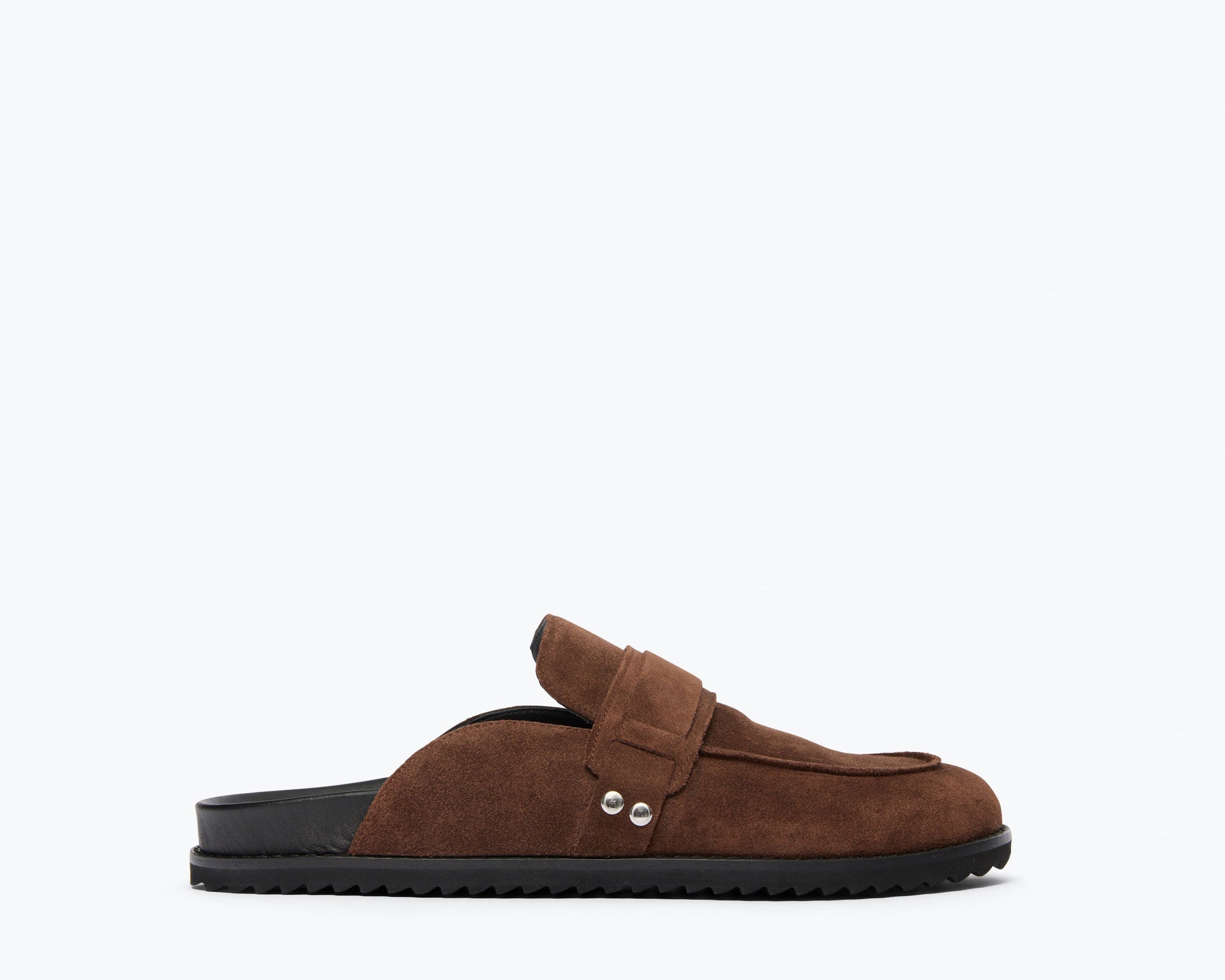 ELLEN footbed mule in mocha suede, front view