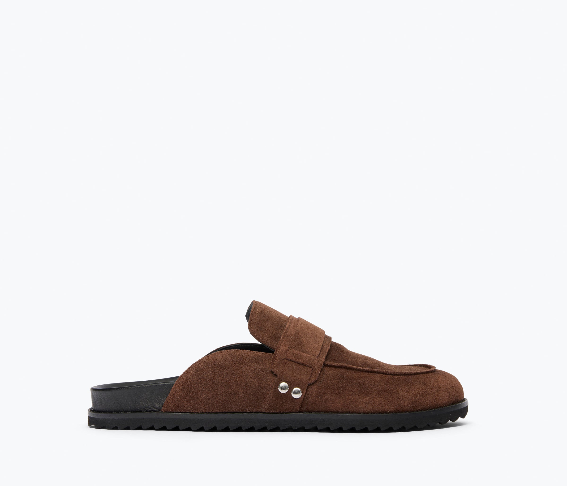 ELLEN footbed mule in mocha suede, front view