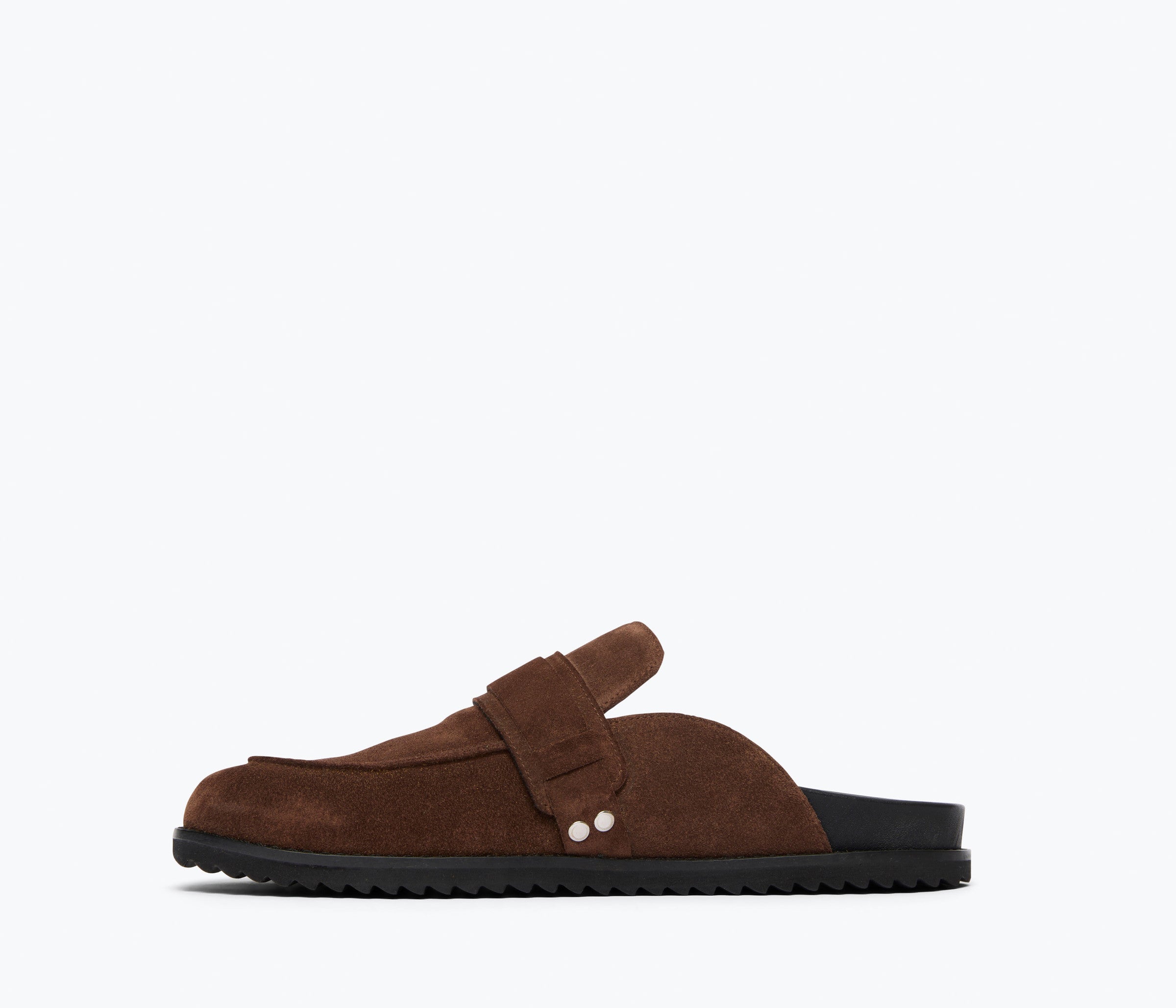 ELLEN footbed mule in mocha suede, inside view