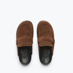 ELLEN footbed mule in mocha suede, top view