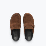 ELLEN footbed mule in mocha suede, top view