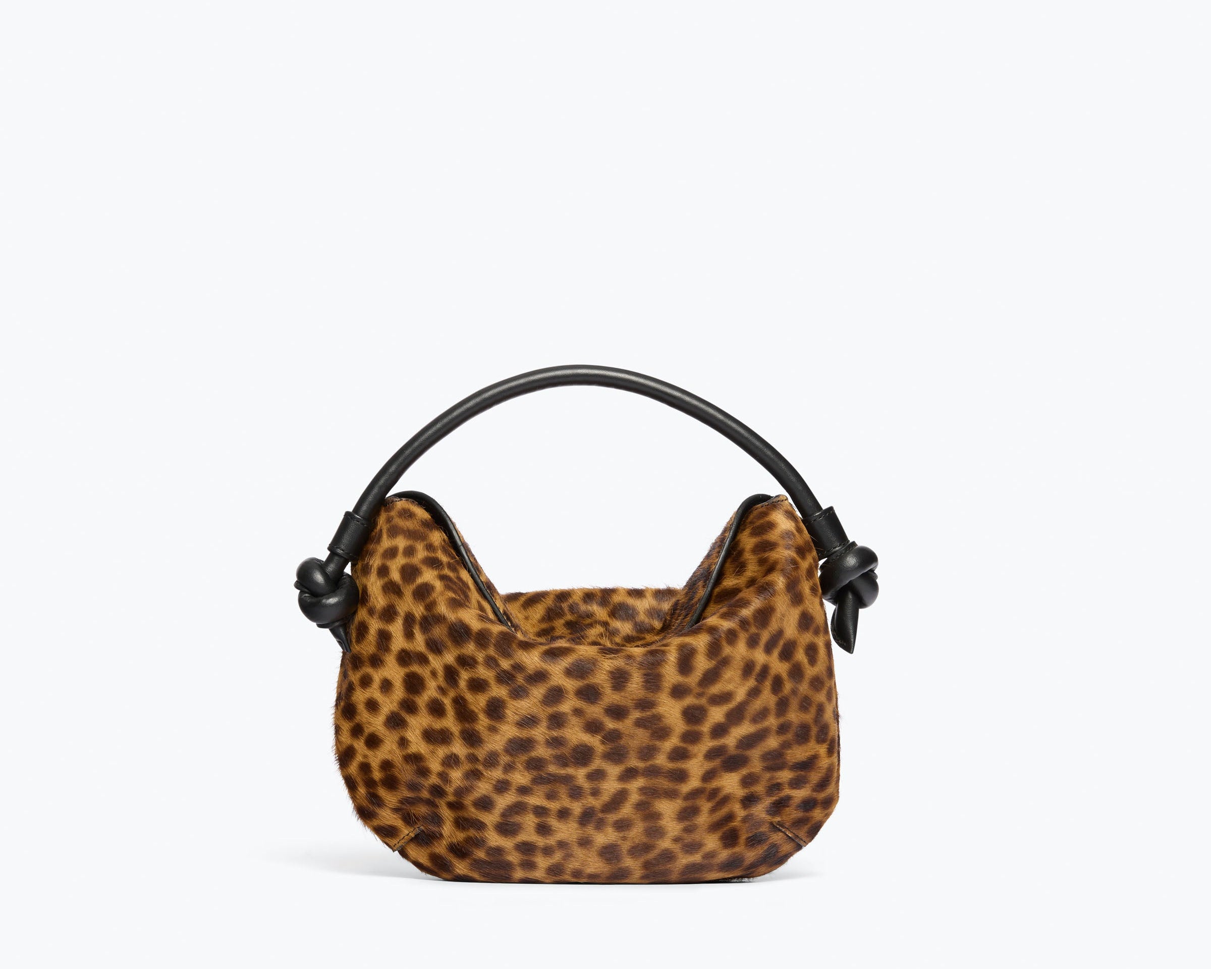 ELIS mini crescent bag in Leopard Haircalf, front view