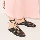 ETTA WOVEN ANKLE LACE-UP FLAT