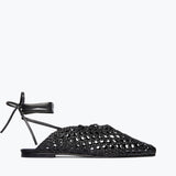 ETTA WOVEN ANKLE LACE-UP FLAT