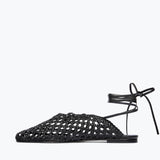 ETTA WOVEN ANKLE LACE-UP FLAT