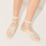 ETTA WOVEN ANKLE LACE-UP FLAT