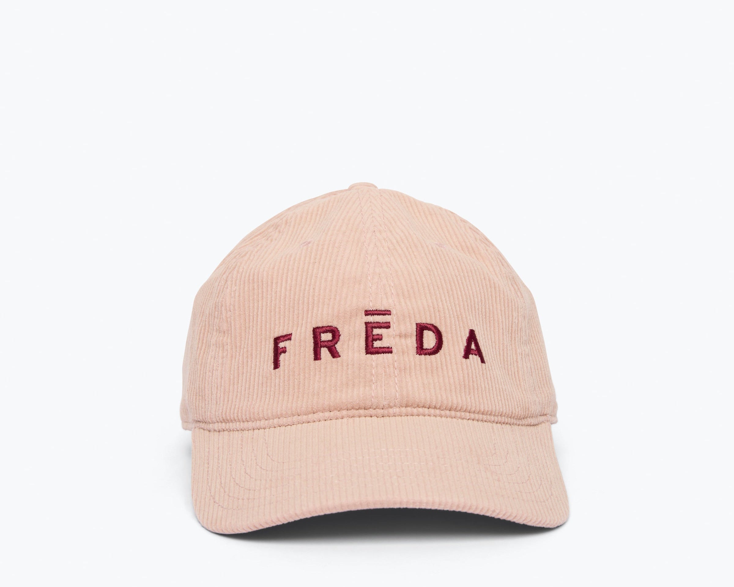 Embroidered Freda Hat in blush corduroy, front view
