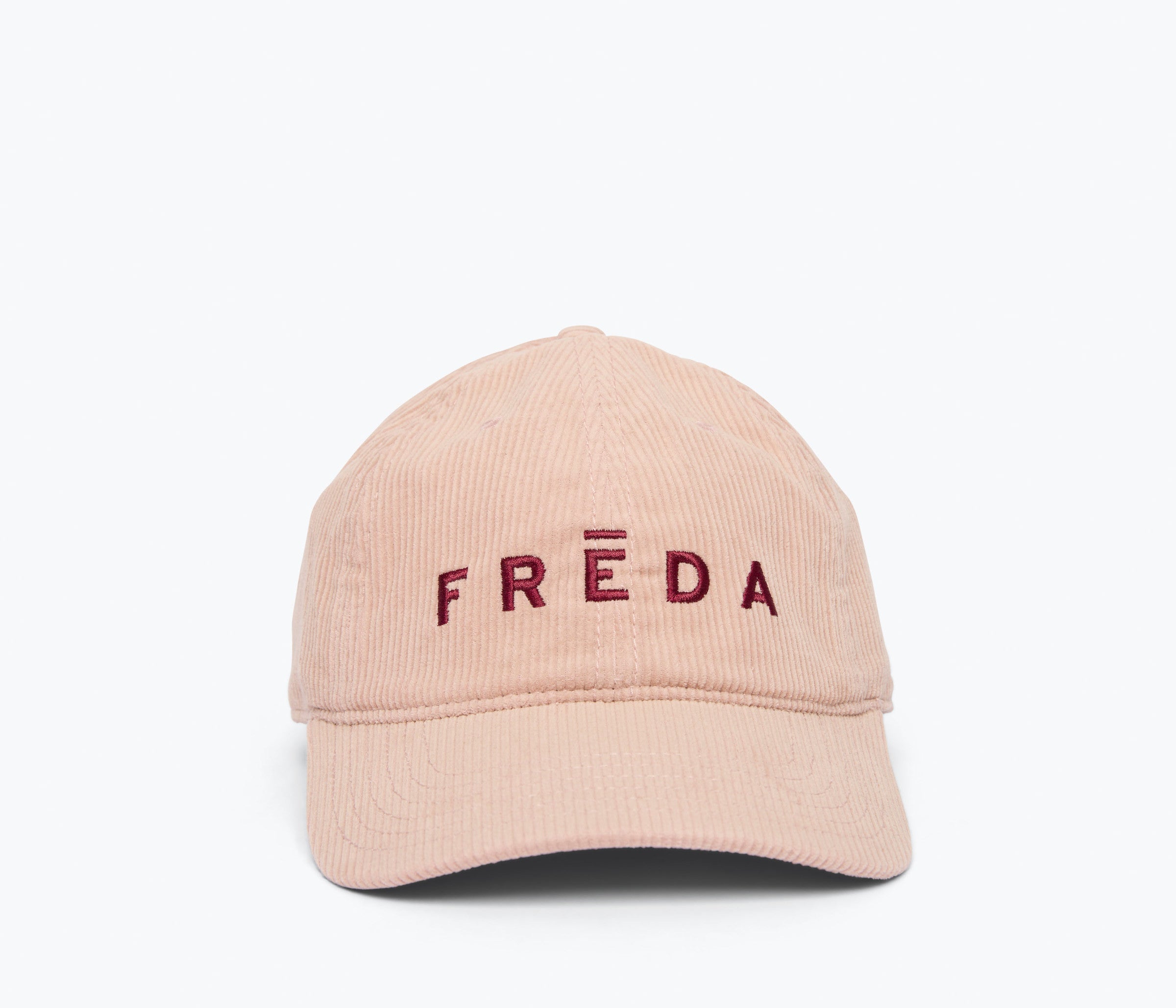 Embroidered Freda Hat in blush corduroy, front view