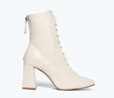 White lace outlet up heeled boots