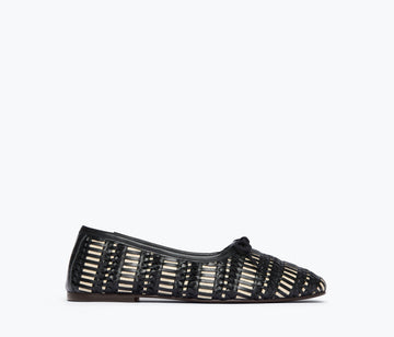 Black Freda Salvador JADA square toe ballet flat with woven front design and sleek silhouette.