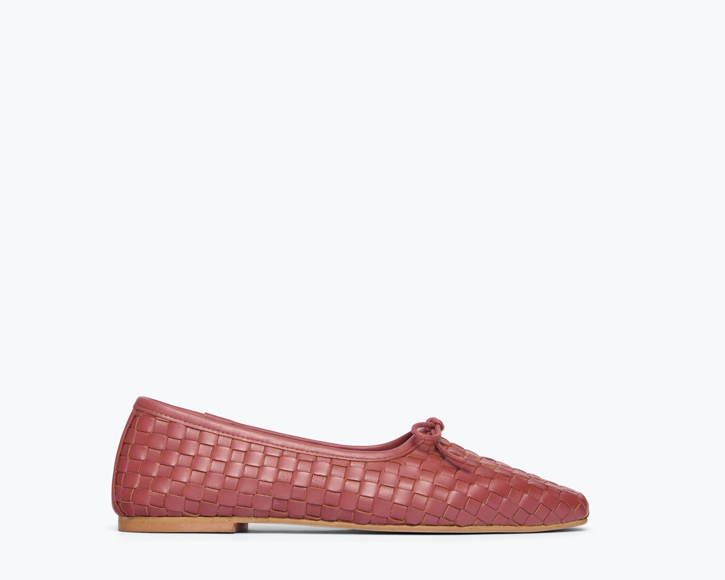 Freda Salvador JADA square toe ballet flat in woven calf leather, featuring a sleek front view with a rounded toe design.