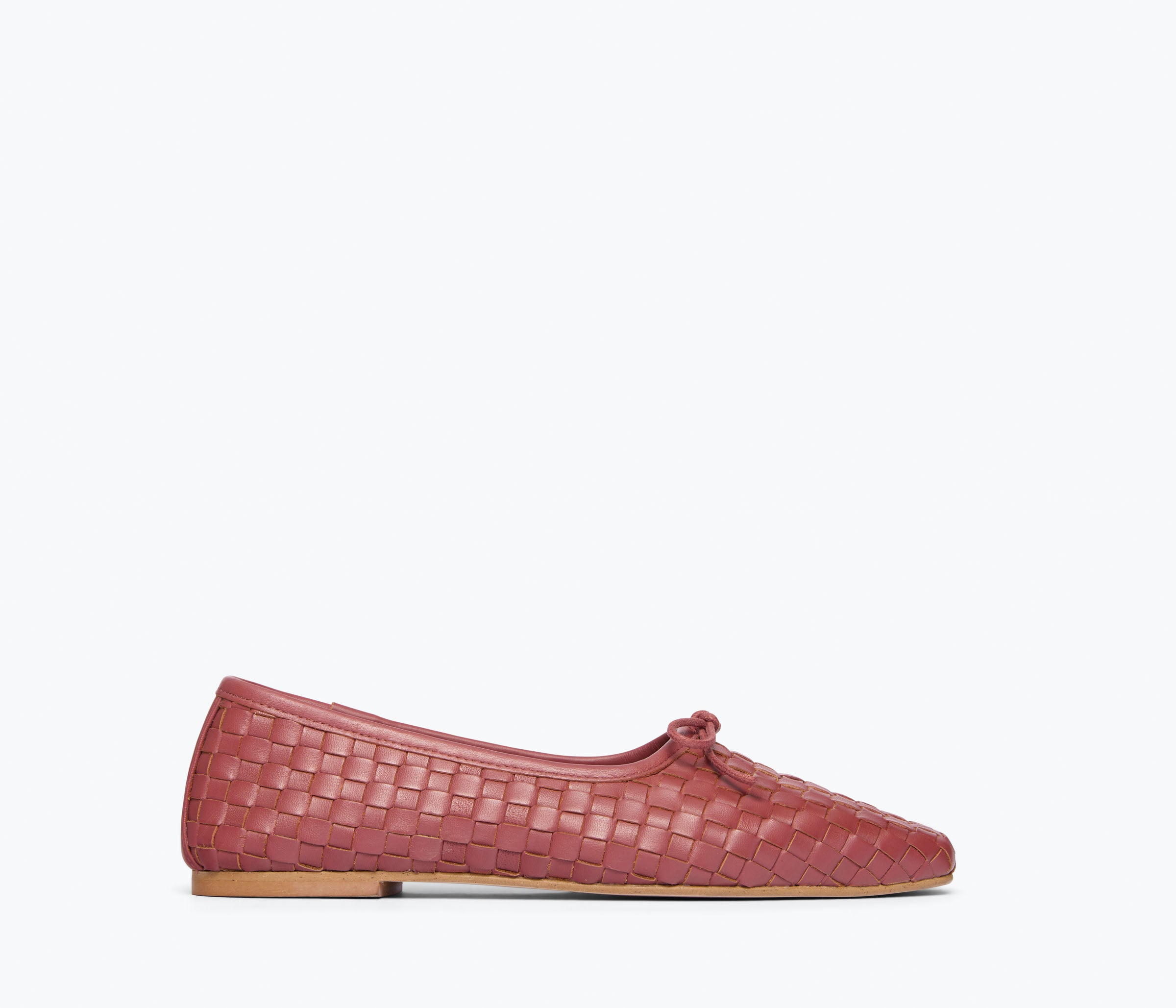 Freda Salvador JADA square toe ballet flat in woven calf leather, featuring a sleek front view with a rounded toe design.