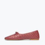 Fredas Salvador JADA square toe ballet flat in woven calf leather, showing inside view with woven texture and tan color.