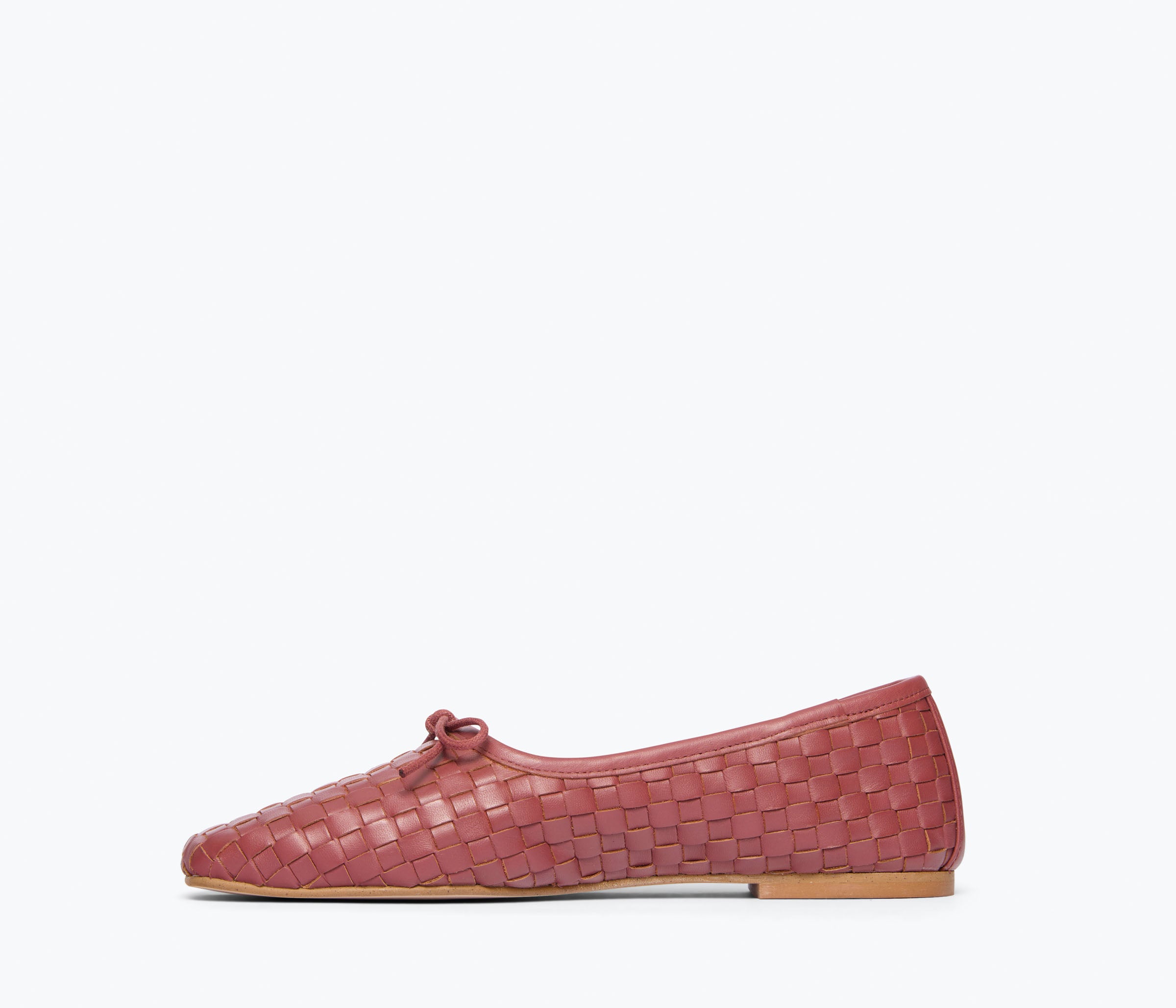 Fredas Salvador JADA square toe ballet flat in woven calf leather, showing inside view with woven texture and tan color.