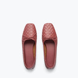 Fredrick Salvador JADA square toe ballet flat in woven clay leather with top stitching, showcasing a sleek, minimalist design.