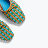 Freda Salvador JADA square toe ballet flat in cognac with multi-woven detail, showcasing stylish and comfortable women's flat shoes.