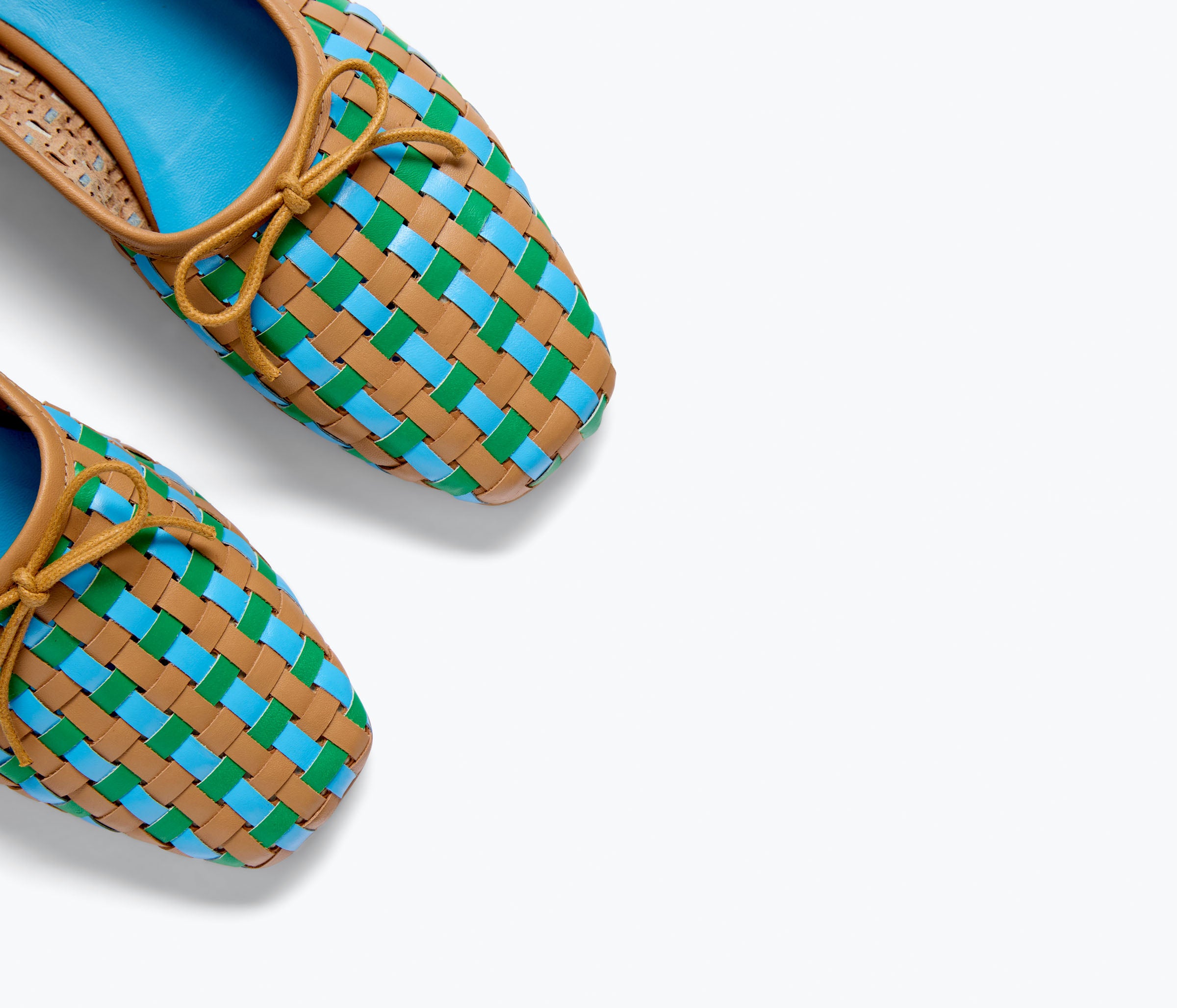 Freda Salvador JADA square toe ballet flat in cognac with multi-woven detail, showcasing stylish and comfortable women's flat shoes.