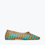 Fredas Salvador JADA square toe ballet flat in cognac multi-woven front, showcasing stylish design and textured detail.
