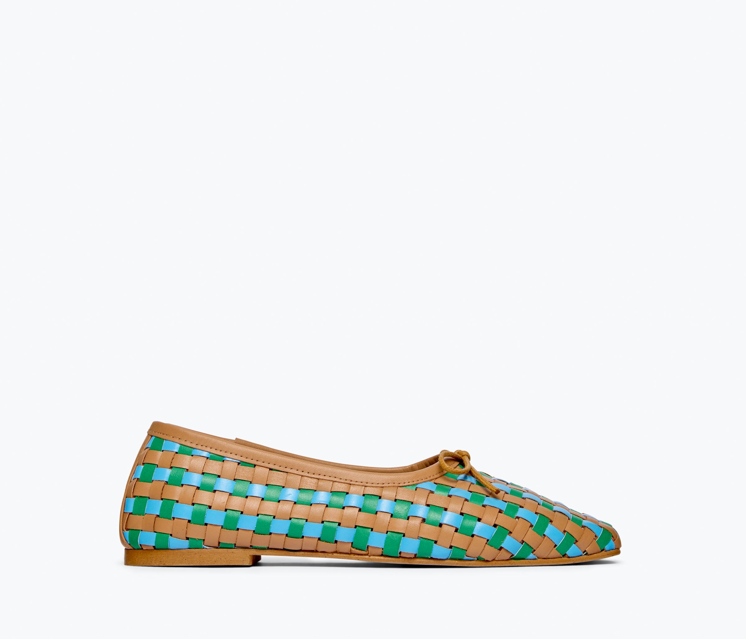 Fredas Salvador JADA square toe ballet flat in cognac multi-woven front, showcasing stylish design and textured detail.