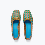 Fredas Salvador JADA square toe ballet flat in cognac with multi-woven top, showcasing a stylish and comfortable flat shoe design.