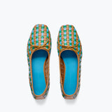 Fredas Salvador JADA square toe ballet flat in cognac with multi-woven top, showcasing a stylish and comfortable flat shoe design.