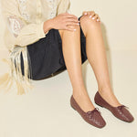 JADA square toe ballet flat in cranberry woven calf leather, on figure