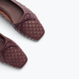 JADA square toe ballet flat in cranberry woven calf leather, detail view