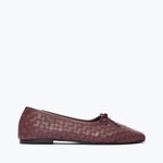 JADA square toe ballet flat in cranberry woven calf leather, front view