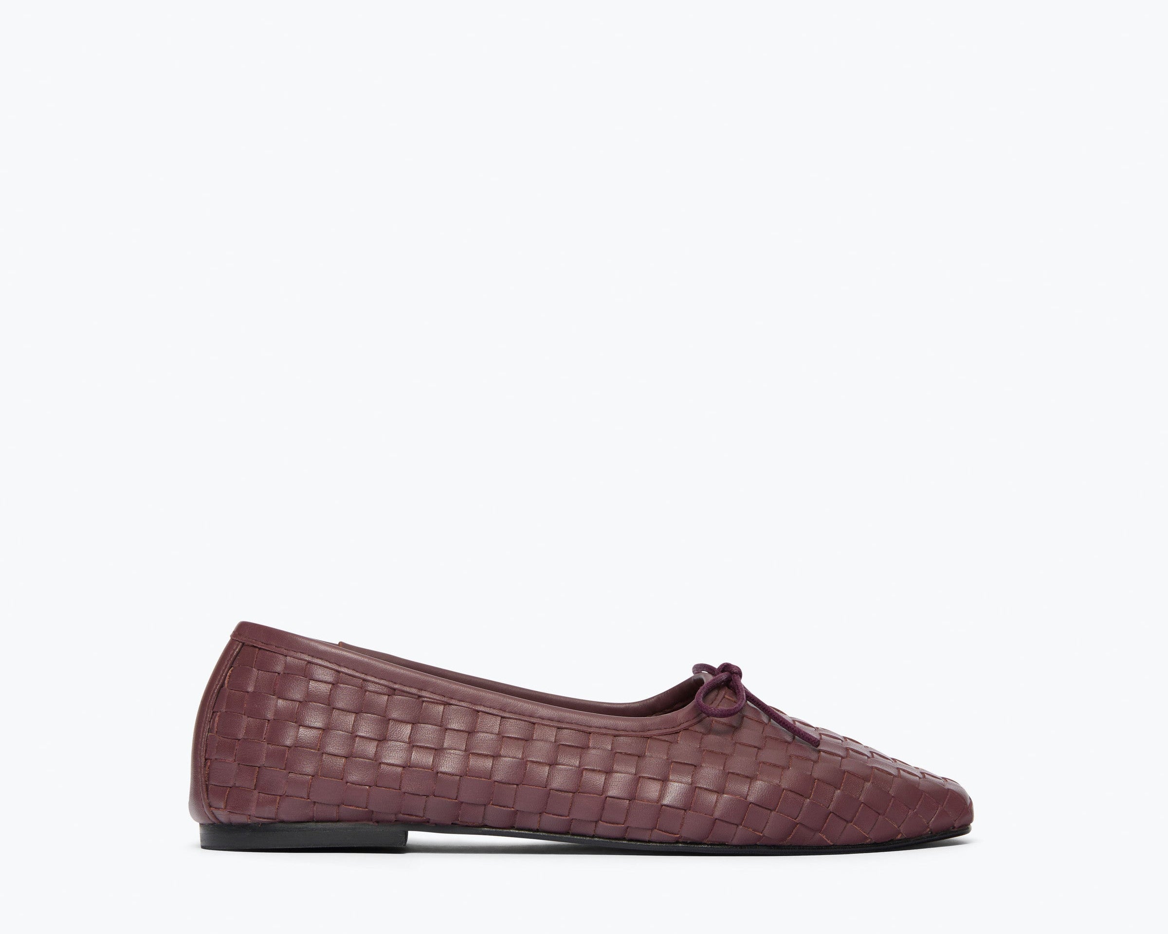 JADA square toe ballet flat in cranberry woven calf leather, front view