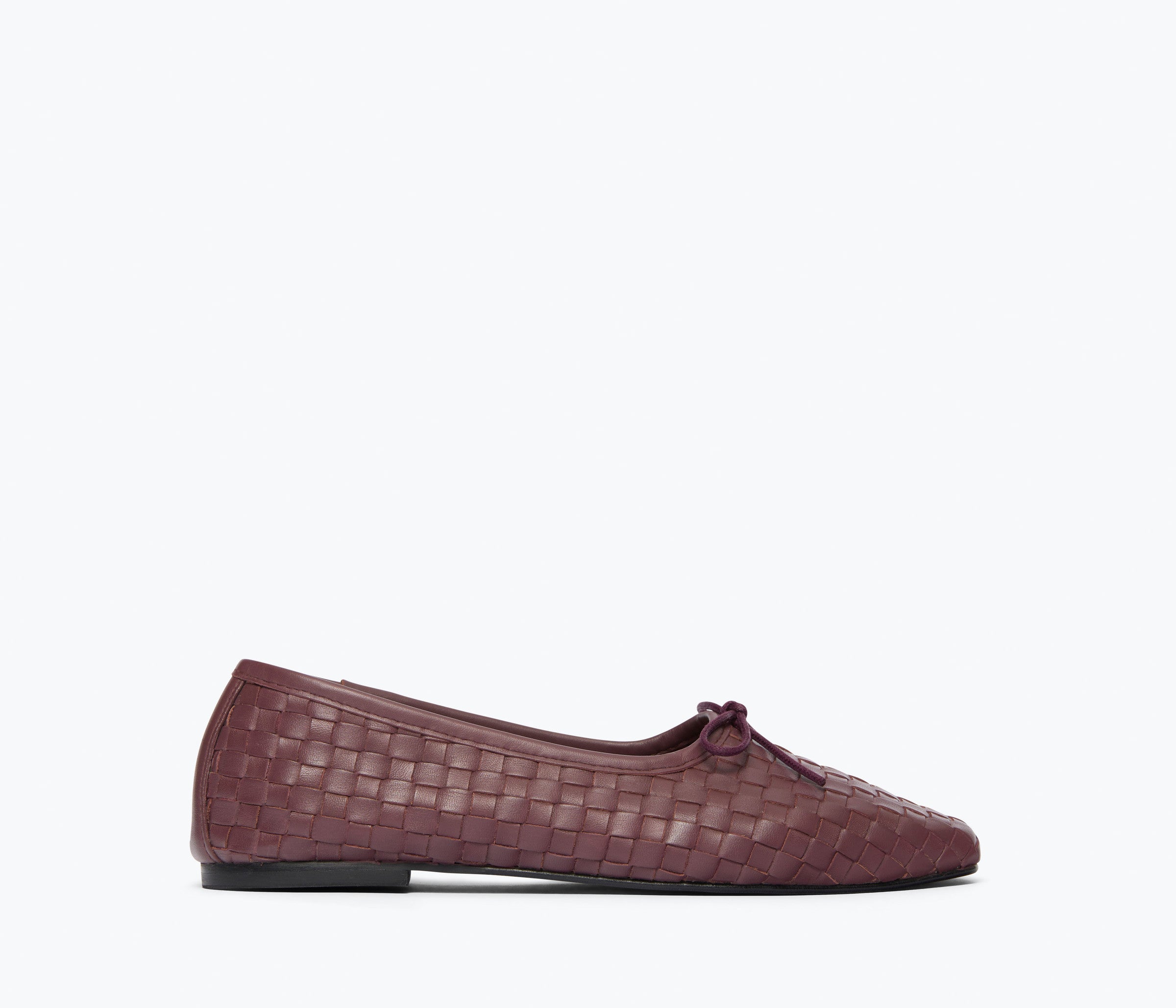 JADA square toe ballet flat in cranberry woven calf leather, front view