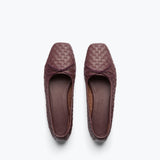 JADA square toe ballet flat in cranberry woven calf leather, top view
