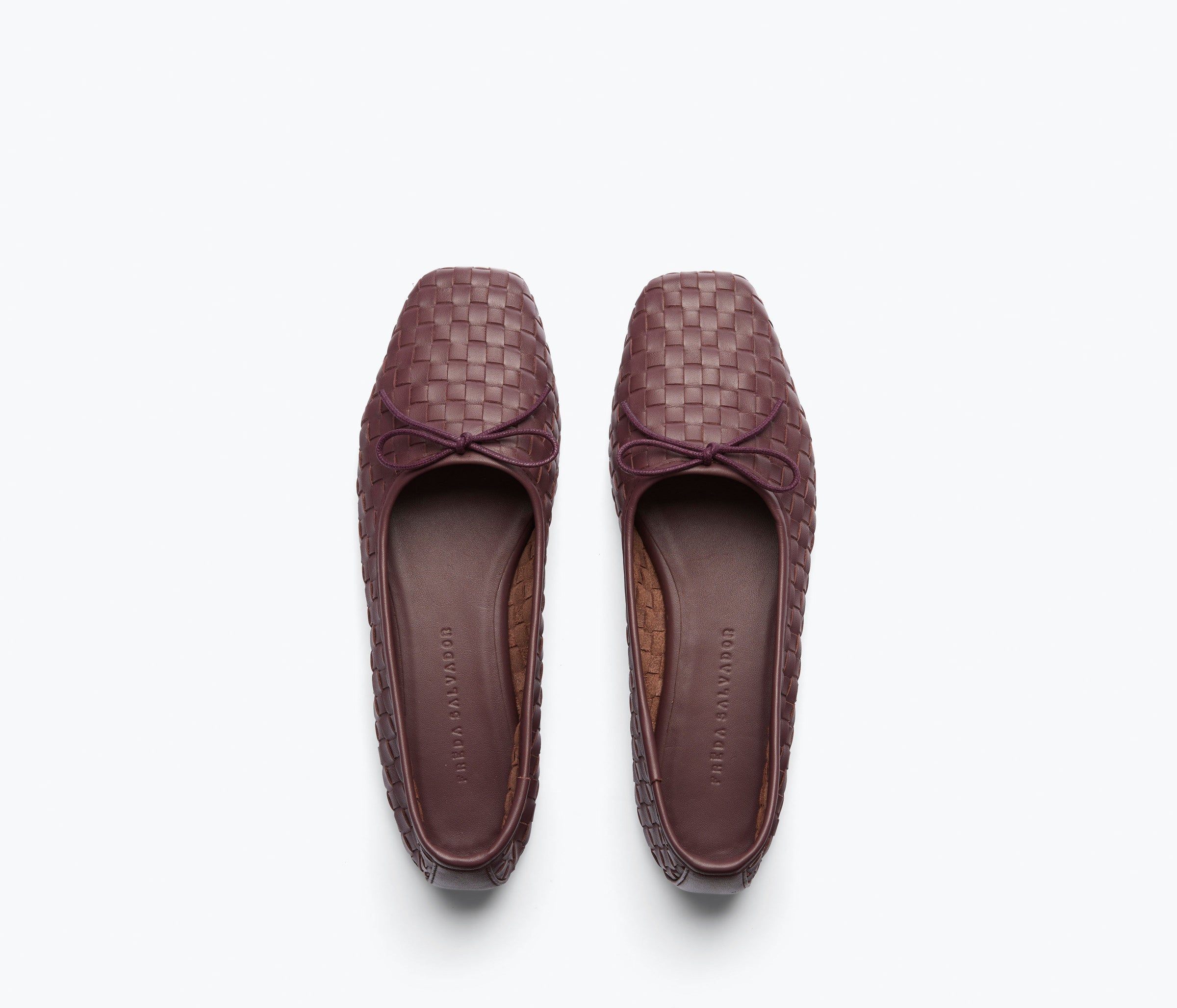 JADA square toe ballet flat in cranberry woven calf leather, top view