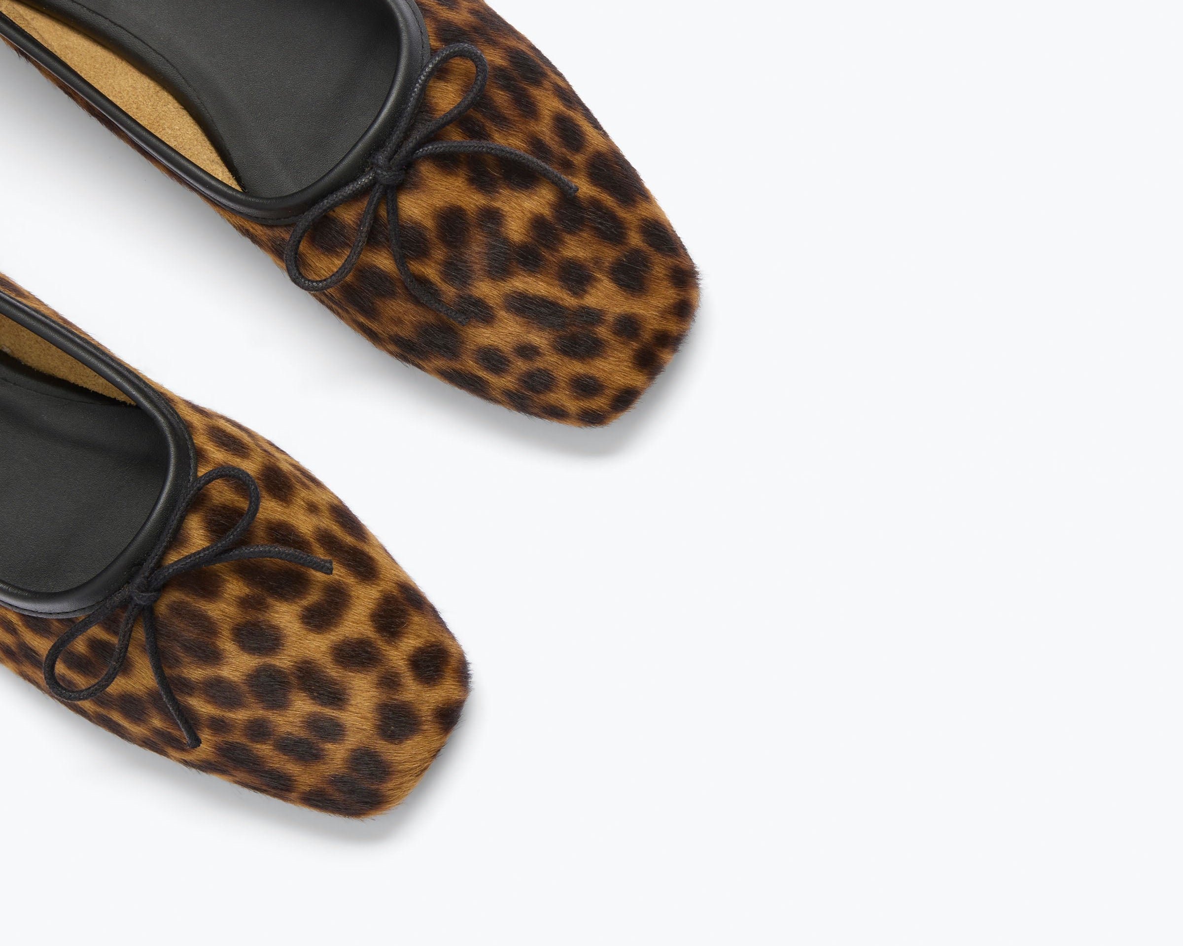 JADA square toe ballet flat in Leopard Haircalf, detail view
