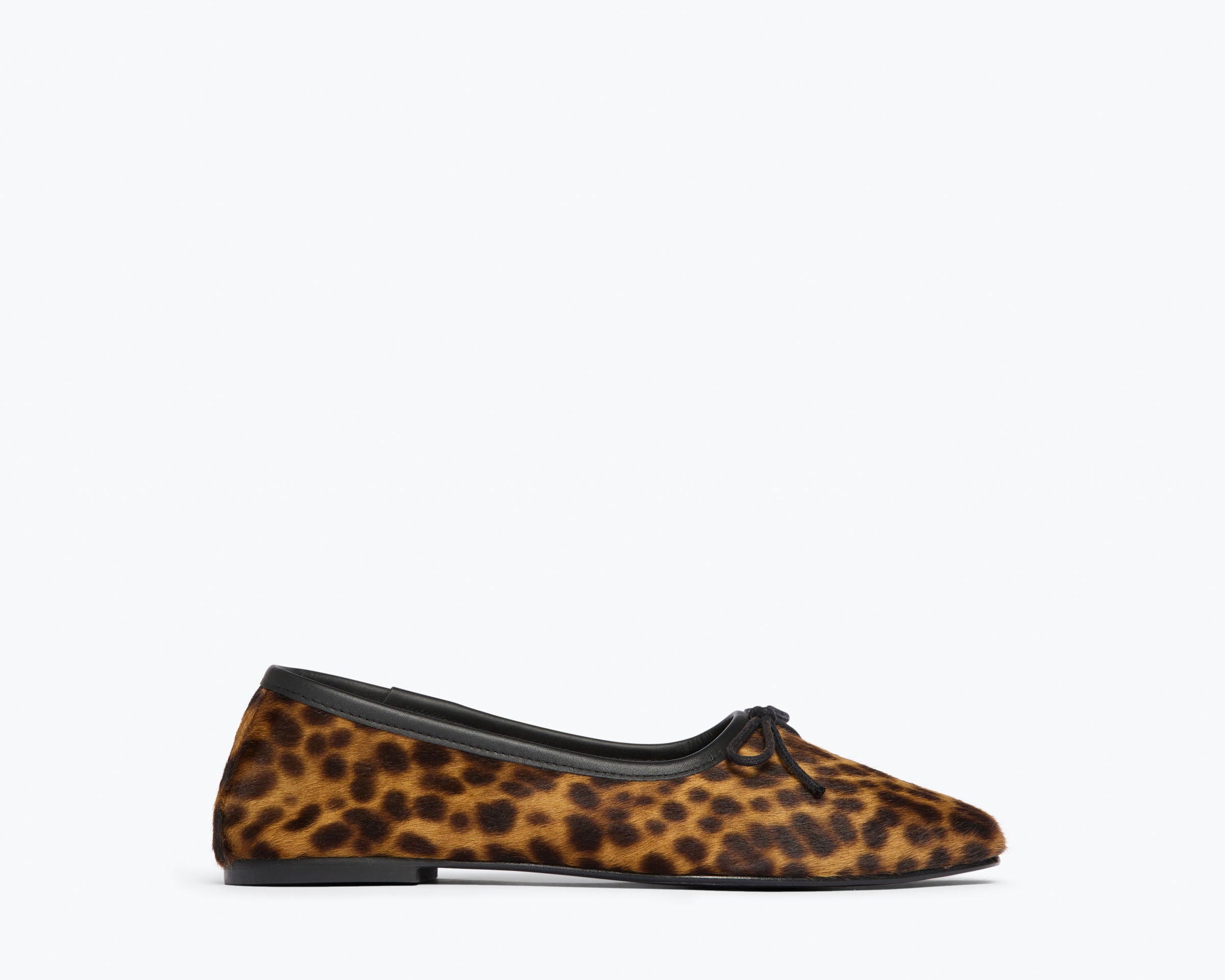 JADA square toe ballet flat in Leopard Haircalf, front view