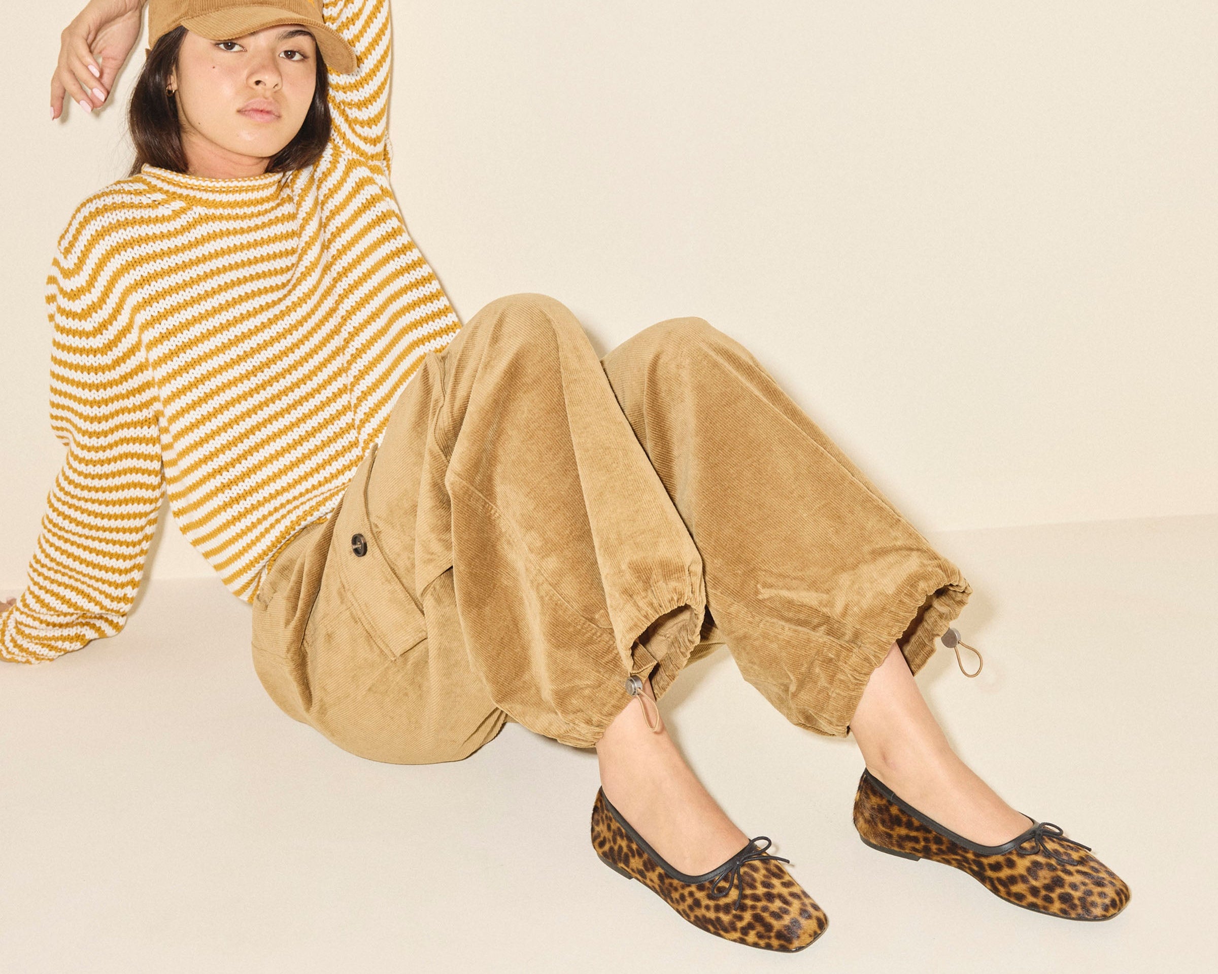 JADA square toe ballet flat in Leopard Haircalf, side view