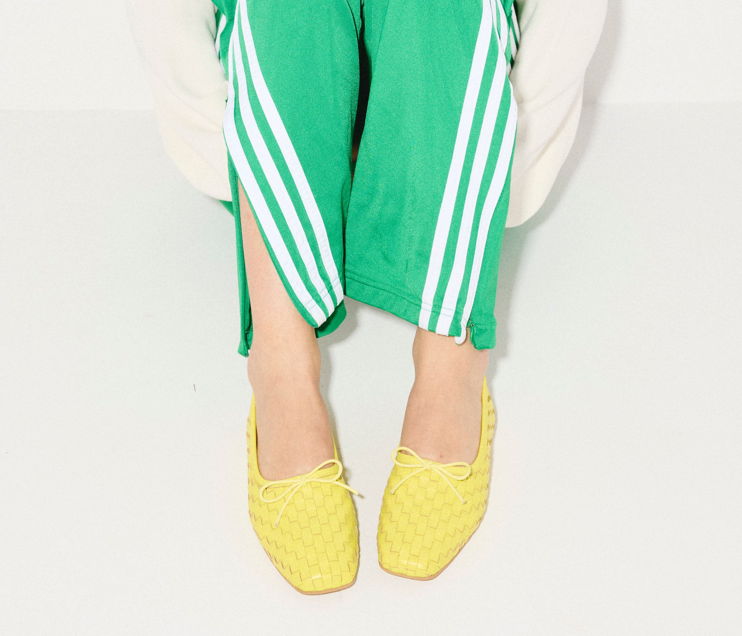 Fredan Salvador JADA square toe ballet flat featuring neon woven fabric and sleek flat design.