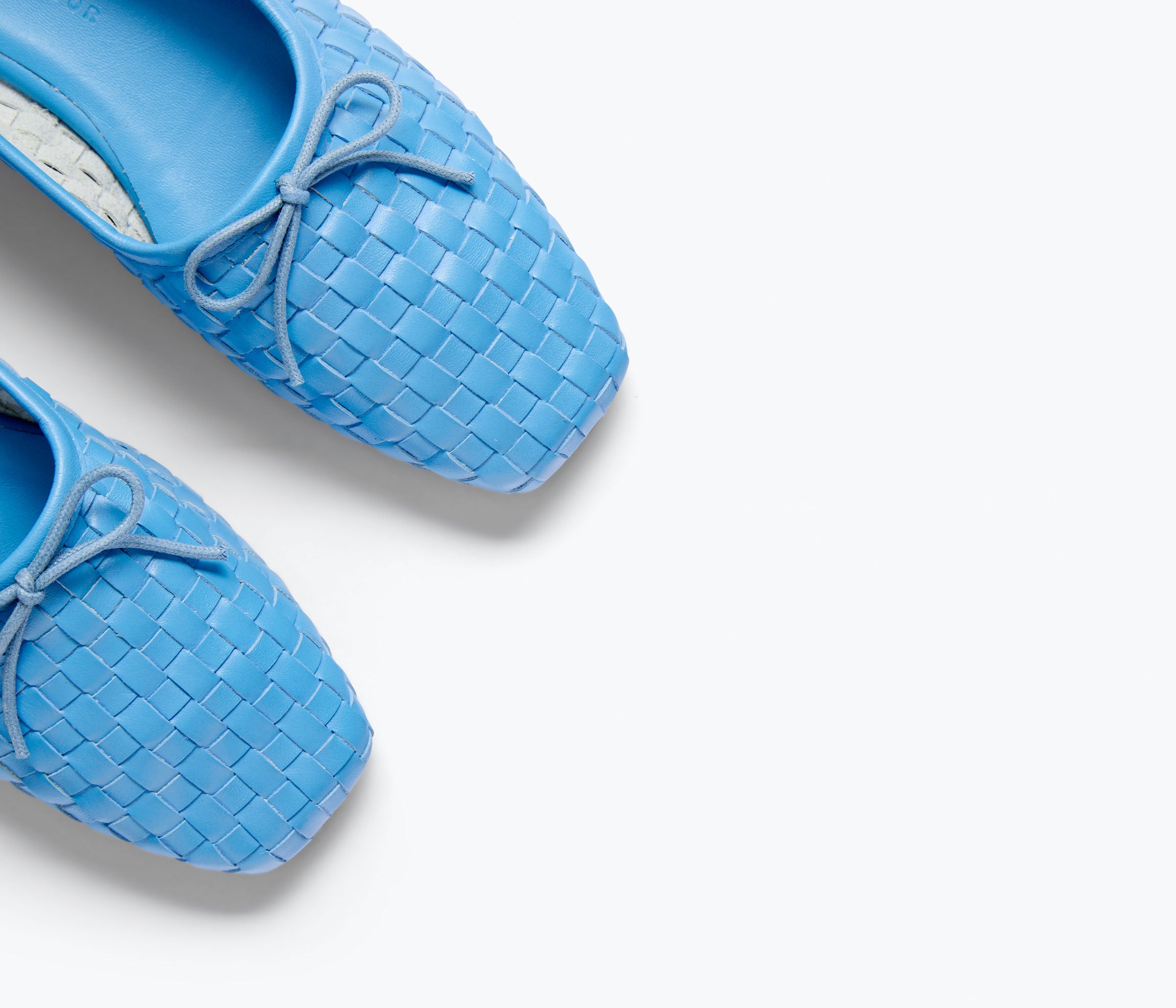 Fredas Salvador JADA square toe ballet flat in ocean woven calf leather, featuring a sleek, modern design and comfortable flat sole.